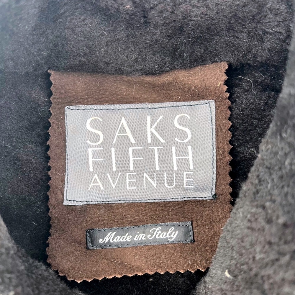 Saks Fifth Avenue Mens L Shearling Coat Brown Suede Leather Jacket Made in Italy - Picture 4 of 10